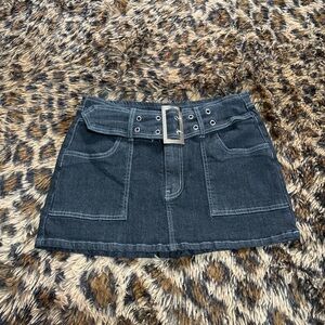 Stylish Black Micro Denim Mini Skirt With Belt and Built in shorts